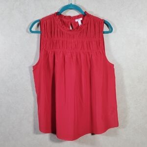 12548 Joie red smocked yoke sleeveless blouse L